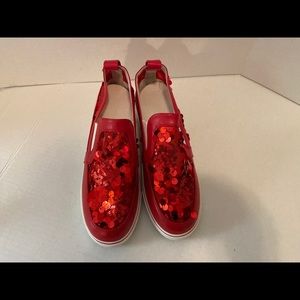 Red Sparkle Wedge Sneakers